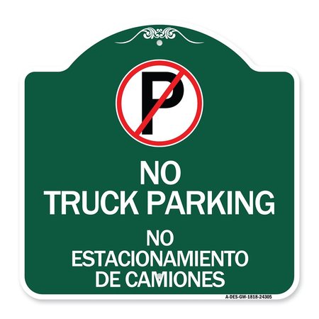 SIGNMISSION Bilingual No Parking No Truck Parking No Estacionamiento De Camiones Alum, 18" x 18", GW-1818-24305 A-DES-GW-1818-24305